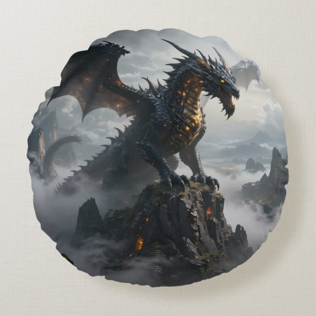 Dragon World – The Realm of Fire and Magic Round Cushion (Front)