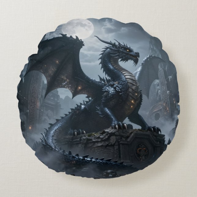Dragon World – The Realm of Fire and Magic Round Cushion (Front)