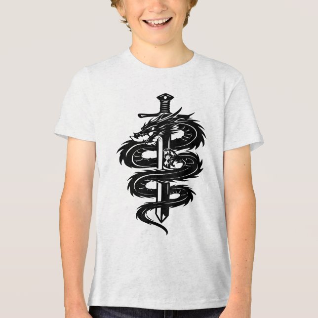 Dragon Wrapped Sword Tattoo Style Tri-Blend Shirt (Front)