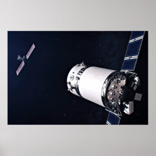 Dragon Xl Spacecraft Approaching A Lunar Gateway. Poster