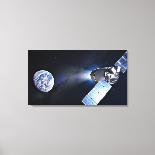 Dragon Xl Spacecraft With Planet Earth In Distance Canvas Print (Front)