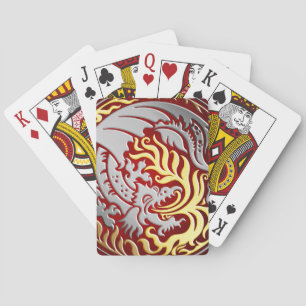 Dragoncircle - Chrome with Gold Fire on Red Playing Cards