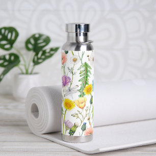 Dragonflies and Butterflies on Wildflowers Water Bottle