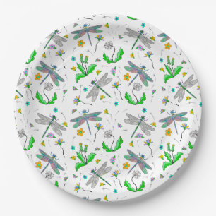 Dragonflies and Dandelions Paper Plate