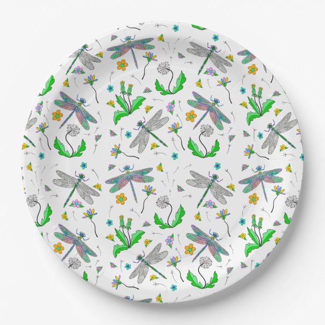 Dragonflies and Dandelions Paper Plate (Front)