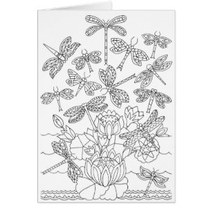 Dragonflies and Lilies Colouring Card