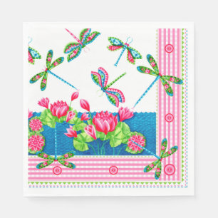 Dragonflies and Lilies Paper Napkin