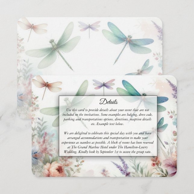 Dragonflies and Pastel Florals Wedding Enclosure Card (Front/Back)