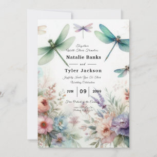 Dragonflies and Pastel Florals Wedding Invitation