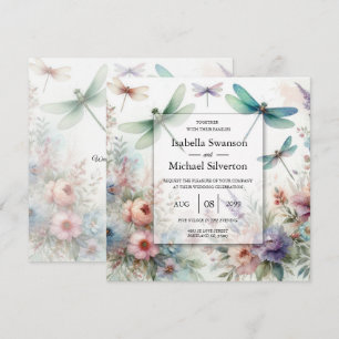 Dragonflies and Pastel Florals Wedding Invitation