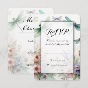 Dragonflies and Pastel Florals Wedding RSVP Card