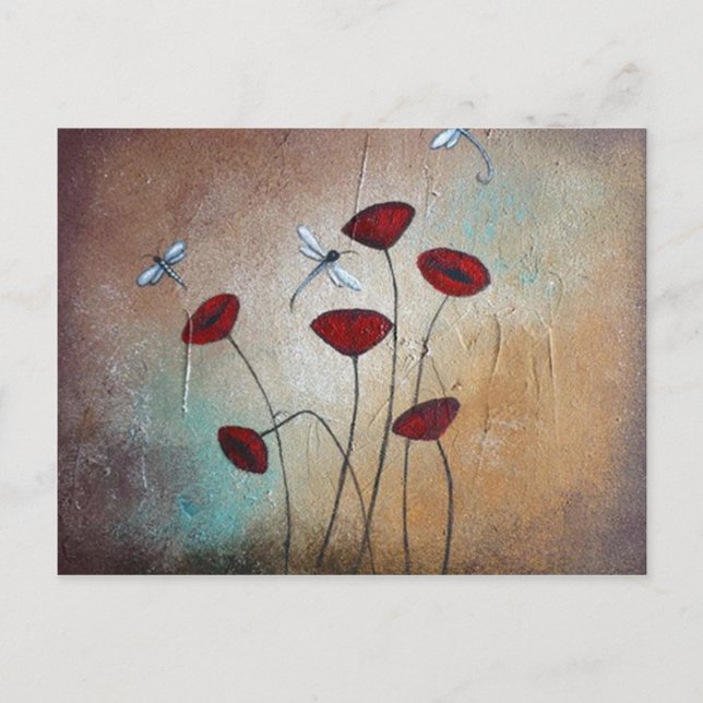 Dragonflies and Poppies Postcard (Front)