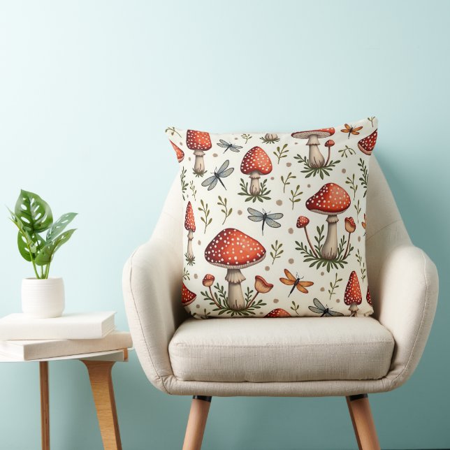 Dragonflies and Red Mushrooms Cushion (Chair)