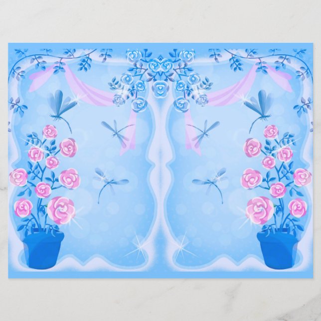 Dragonflies and roses scrapbook paper (Front)