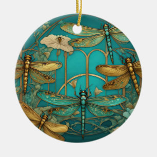 Dragonflies Art Nouveau Art Deco Teal Dragonfly Ceramic Tree Decoration