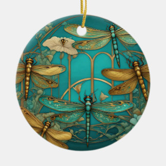 Dragonflies Art Nouveau Art Deco Teal Dragonfly Ceramic Tree Decoration