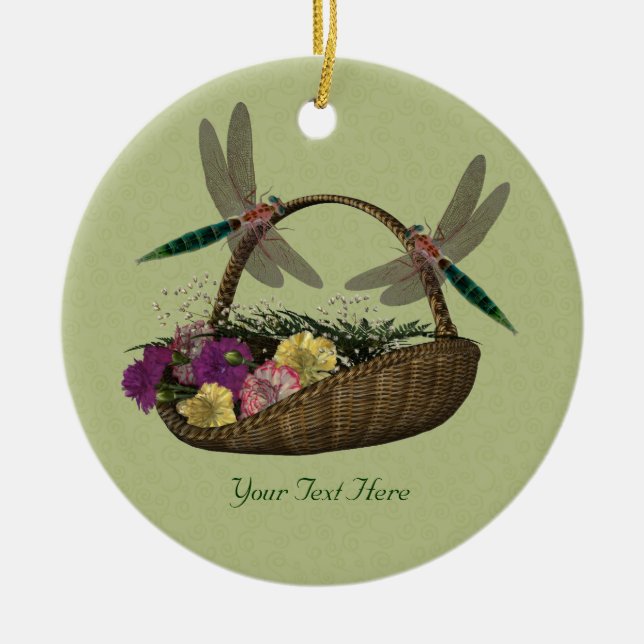 Dragonflies Basket Of Flowers Ornament (Front)