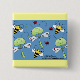 Dragonflies, Bees and Ladybugs Collage 15 Cm Square Badge