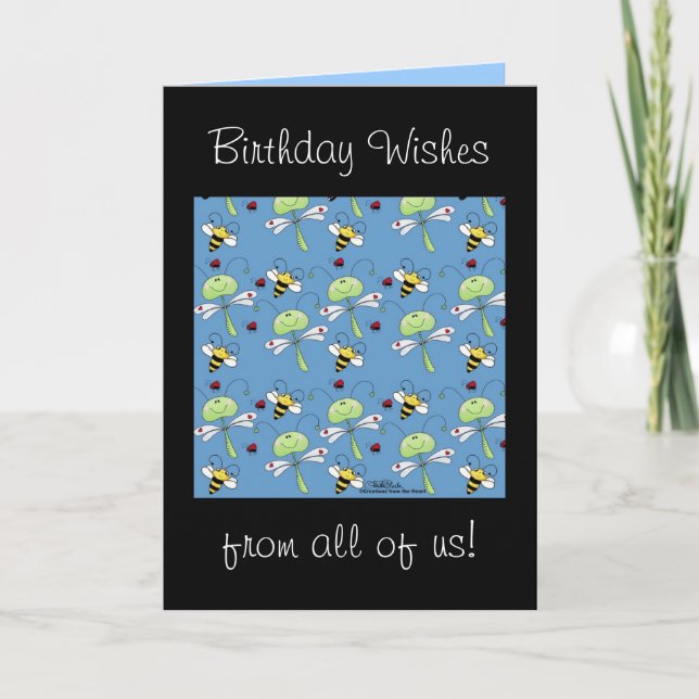 Dragonflies, Bees and Ladybugs Collage Card (Front)
