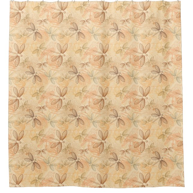 Dragonflies birds floral peach shower curtain (Front)