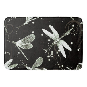 Dragonflies Black & White Large Bath Mat