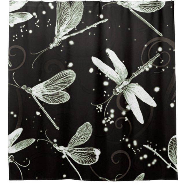 Dragonflies Black & White Transparent Shower Curtain (Front)