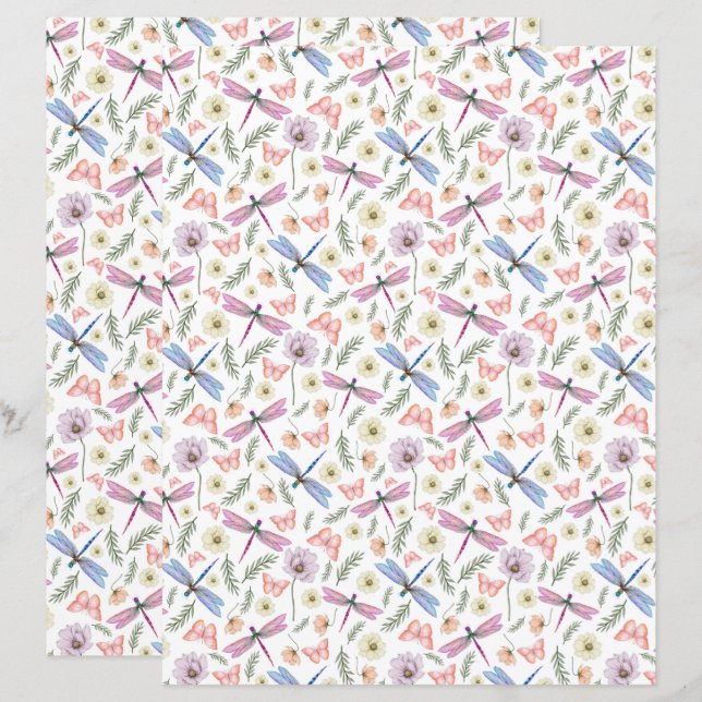 Dragonflies & Butterflies Scrapbook Paper (Front/Back)