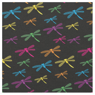 Dragonflies Colourful Dragonfly Rainbow Black Fabric