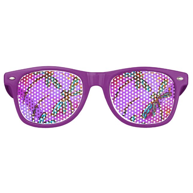 Dragonflies Electric Pink Retro Sunglasses (Front)