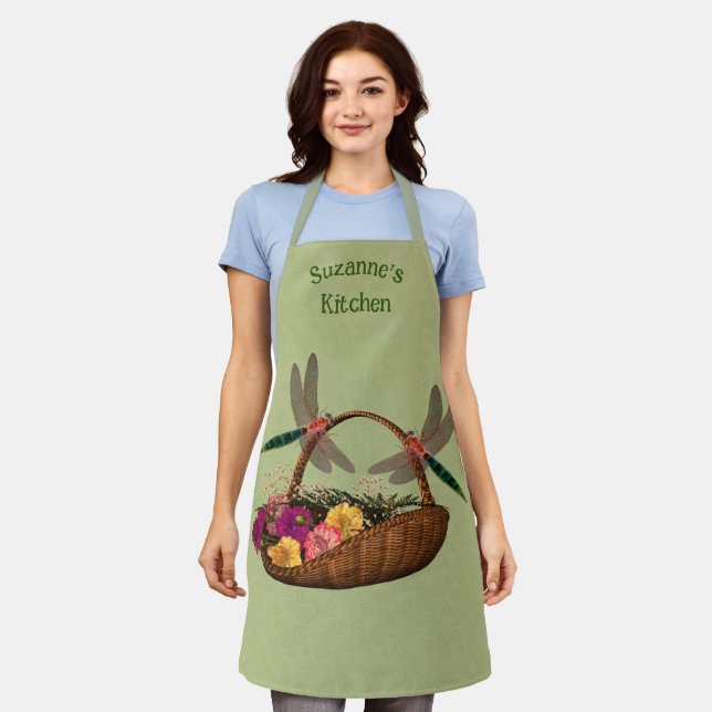 Dragonflies Flower Basket Personalised Apron (Worn)