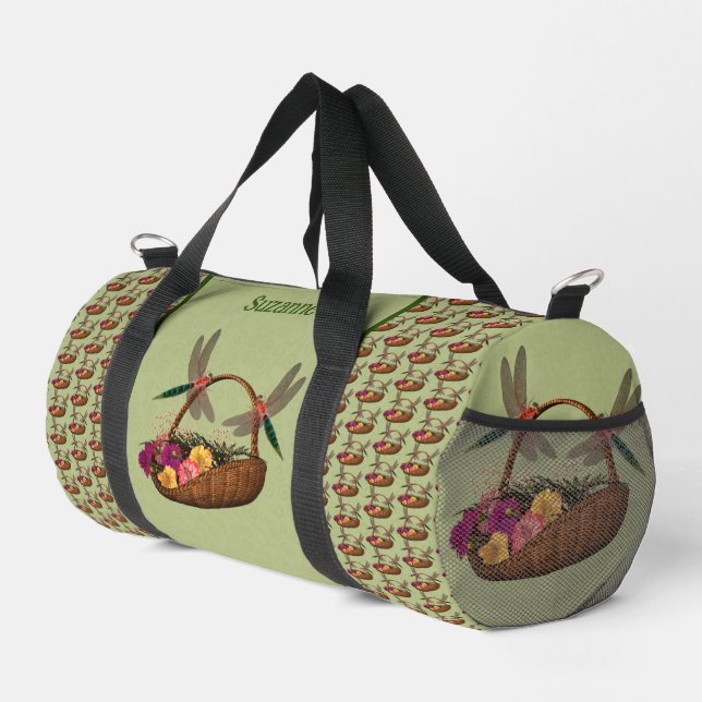 Dragonflies Flower Basket Personalised Duffle Bag (Right Corner)