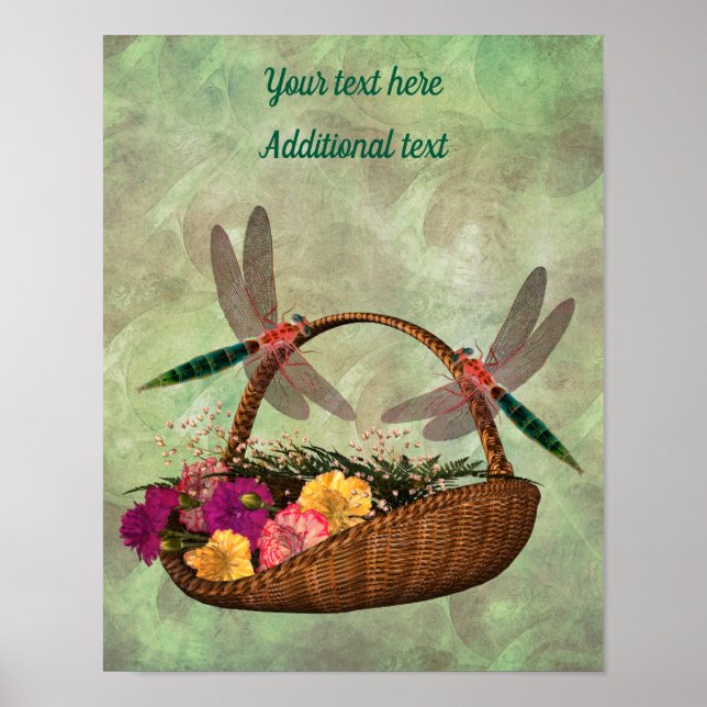 Dragonflies Flower Basket Personalised  Poster (Front)