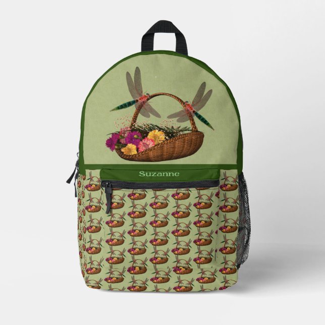 Dragonflies Flower Basket Personalised Printed Backpack (Front)