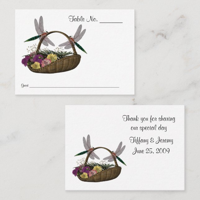 Dragonflies Flowers Wedding Table  Place Card (Front/Back)