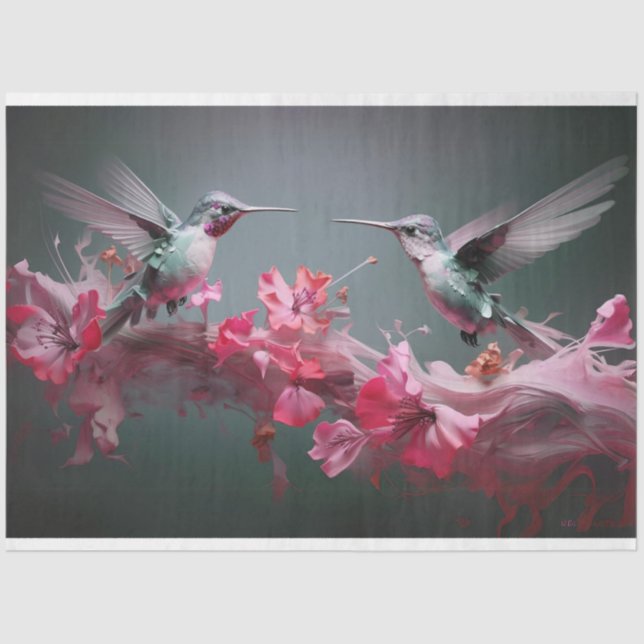 Dragonflies fluttering over peach flower decoupage tissue paper (Front)
