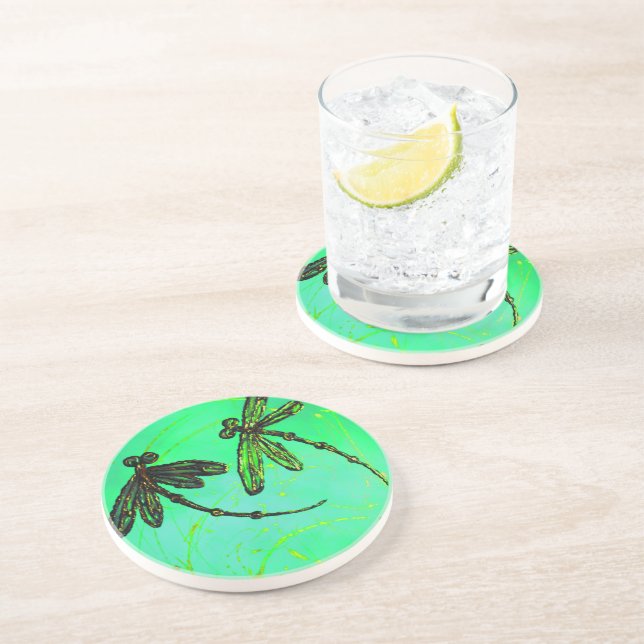 Dragonflies Gorgeous Green & Turquoise Twist Coaster (Side)