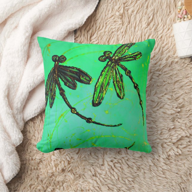 Dragonflies Gorgeous Green & Turquoise Twist Cushion (Blanket)