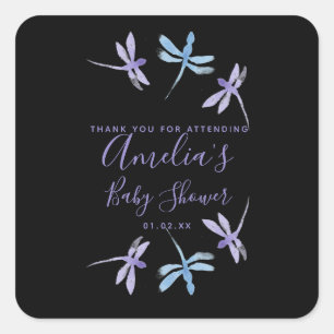 Dragonflies Hand Painted Baby Shower     Square Sticker