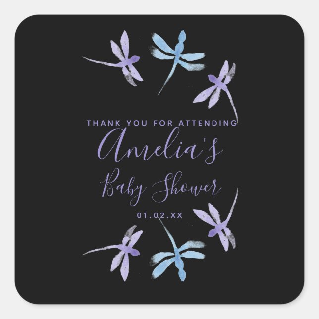 Dragonflies Hand Painted Baby Shower     Square Sticker (Front)