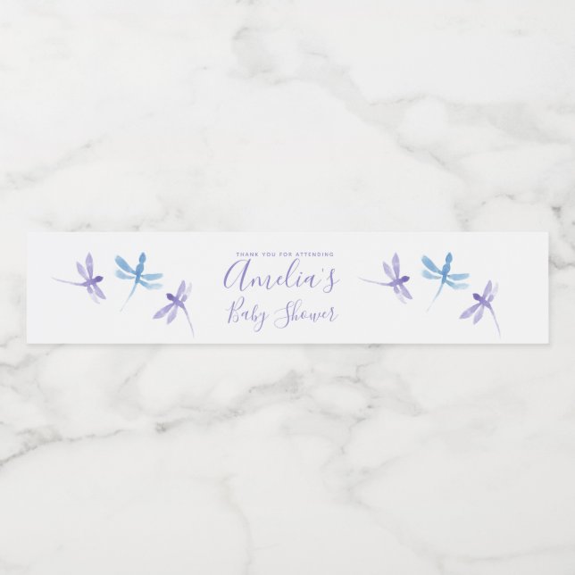 Dragonflies Hand Painted Baby Shower   Water Bottle Label (Single Label)