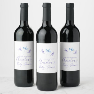Dragonflies Hand Painted Baby Shower Wine Label