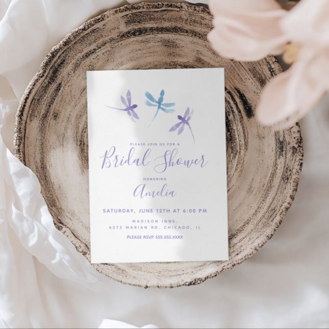 Dragonflies Handpainted Purple Blue Bridal Shower  Invitation (Creator Uploaded)