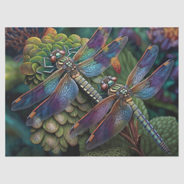 Dragonflies in a Colourful Garden Decoupage Tissue Paper (Front)