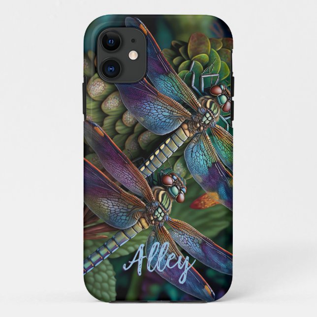 Dragonflies in a Colourful Garden with Name Case-Mate iPhone Case (Back)