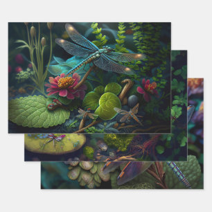 Dragonflies in Colorful Gardens Wrapping Paper