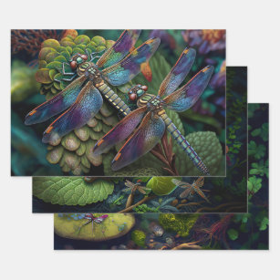 Dragonflies in Colourful Gardens Decoupage Wrapping Paper Sheet