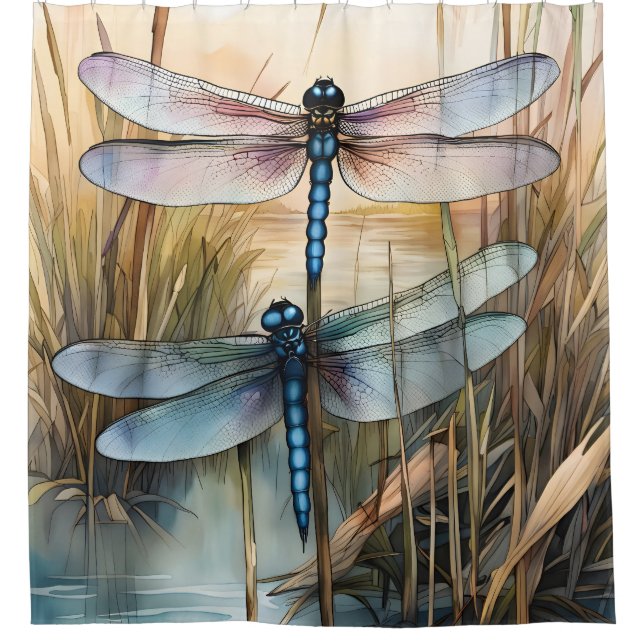 Dragonflies in the Reeds Shower Curtain (Front)