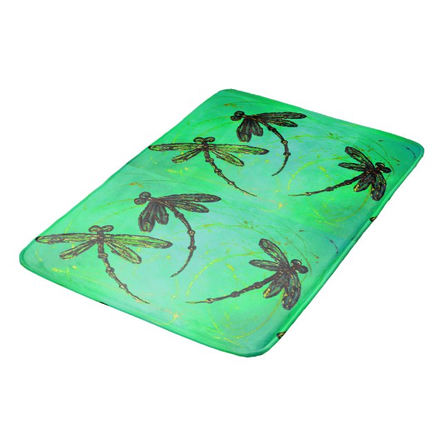Dragonflies Lime Green Twist Bath Mat (Angled)
