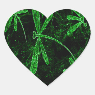 Dragonflies Neon Green Heart Sticker