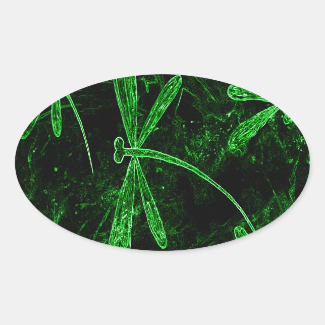 Dragonflies Neon Green Oval Sticker (Front)